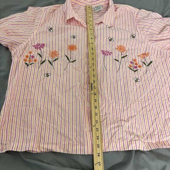 Vintage 90s White Stag white Pink orange striped button down top 22/24W - Picture 6 of 7